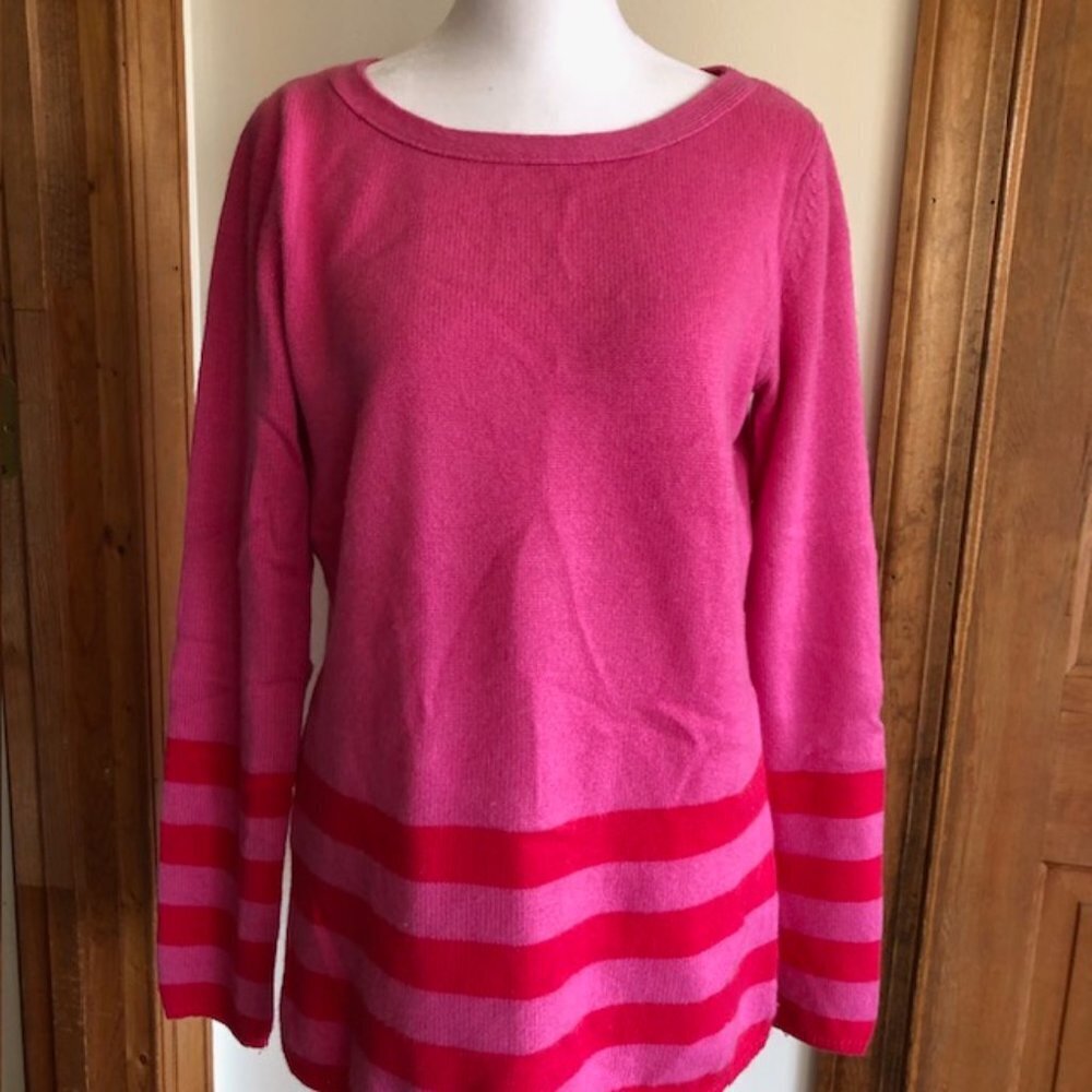 BANANA REPUBLIC Radiant Raspberry Cashmere Stripe Long Sleeve Sweater Me…